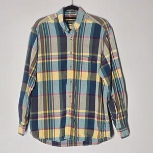 J. Peterman Mens Plaid Flannel Shirt M Rustic Heritage 100% Cotton Preppy